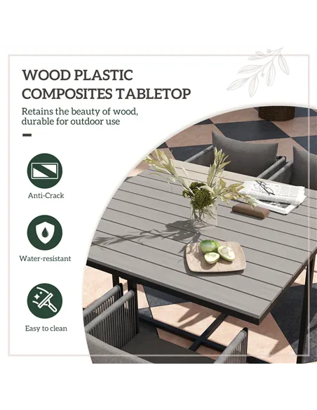 Outsunny 4 Seater Rattan Cube Garden Furniture Set, Rattan Dining Set with Cushions, Outdoor Dining Table and Chairs with Rectan