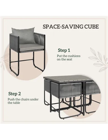 Outsunny 4 Seater Rattan Cube Garden Furniture Set, Rattan Dining Set with Cushions, Outdoor Dining Table and Chairs with Rectan