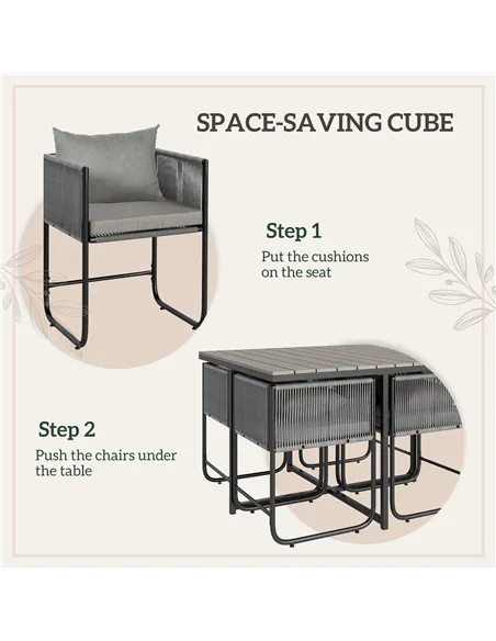 Outsunny 4 Seater Rattan Cube Garden Furniture Set, Rattan Dining Set with Cushions, Outdoor Dining Table and Chairs with Rectan