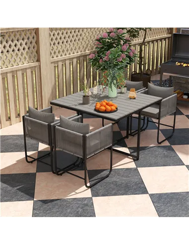 Outsunny 4 Seater Rattan Cube Garden Furniture Set, Rattan Dining Set with Cushions, Outdoor Dining Table and Chairs with Rectan