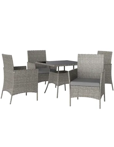 Outsunny Five-Pieces Rattan Dining Set - Light Grey