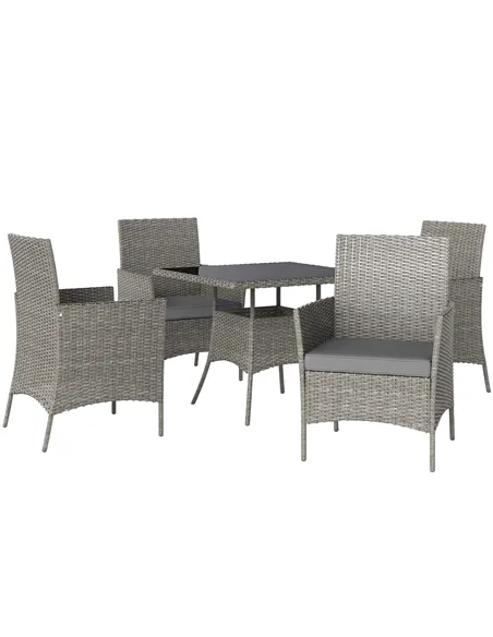 Outsunny Five-Pieces Rattan Dining Set - Light Grey