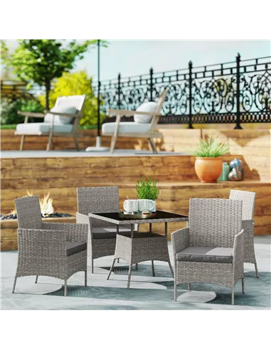 Outsunny Five-Pieces Rattan Dining Set - Light Grey