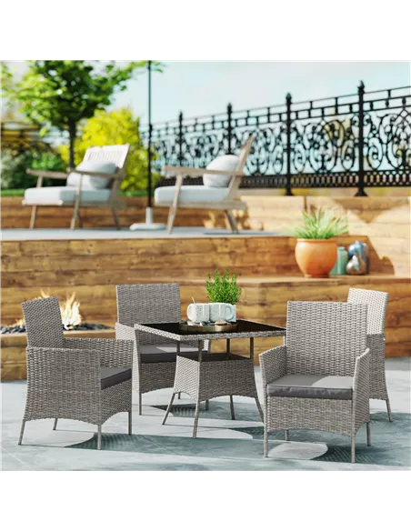 Outsunny Five-Pieces Rattan Dining Set - Light Grey