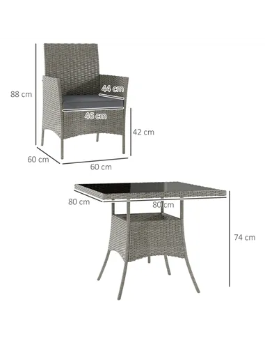 Outsunny Five-Pieces Rattan Dining Set - Light Grey