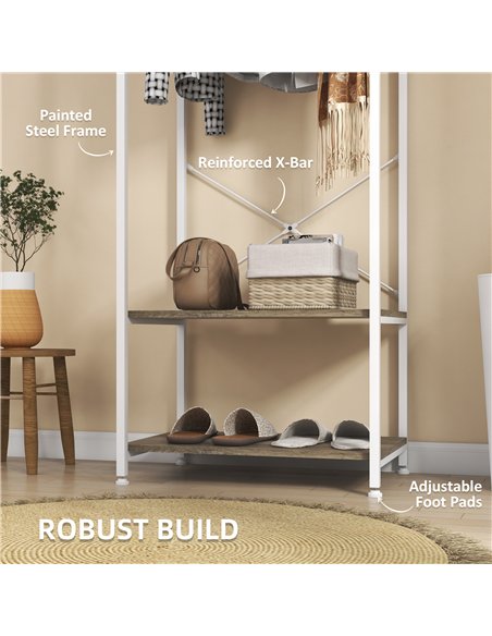HOMCOM Hallway Coat Rack and Shoe Bench Tree - Grey