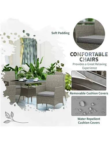 Outsunny Five-Pieces Rattan Dining Set - Light Grey