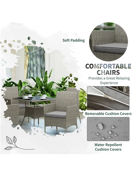 Outsunny Five-Pieces Rattan Dining Set - Light Grey