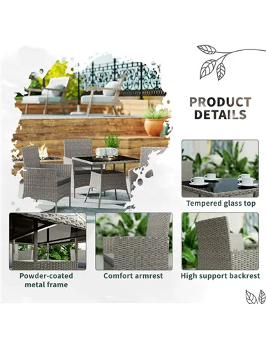 Outsunny Five-Pieces Rattan Dining Set - Light Grey