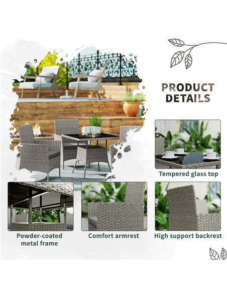 Outsunny Five-Pieces Rattan Dining Set - Light Grey