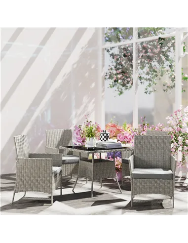 Outsunny Five-Pieces Rattan Dining Set - Light Grey