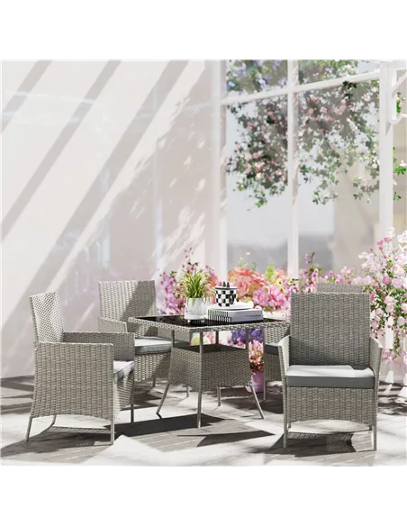 Outsunny Five-Pieces Rattan Dining Set - Light Grey