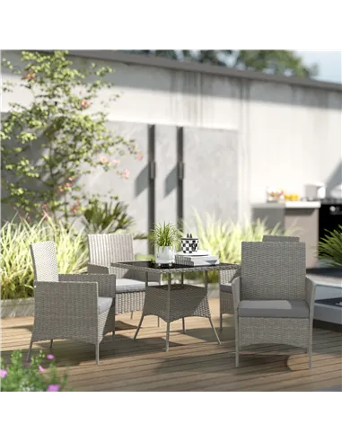 Outsunny Five-Pieces Rattan Dining Set - Light Grey