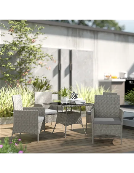 Outsunny Five-Pieces Rattan Dining Set - Light Grey