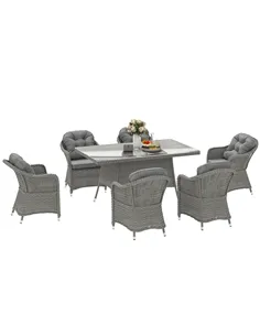 Outsunny Seven-Piece Rattan Dining Set - Light Grey