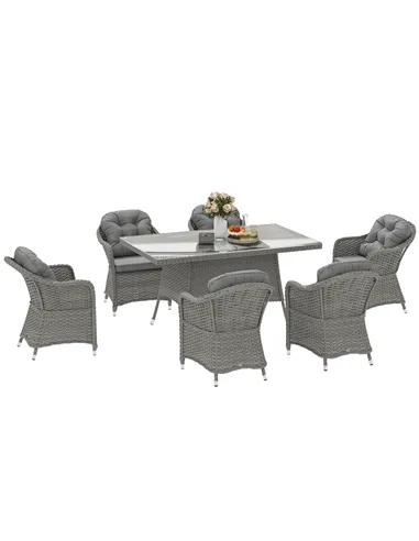Outsunny Seven-Piece Rattan Dining Set - Light Grey