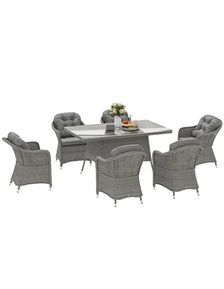 Outsunny Seven-Piece Rattan Dining Set - Light Grey
