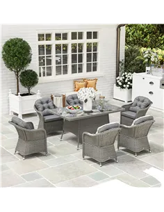 Outsunny Seven-Piece Rattan Dining Set - Light Grey 2