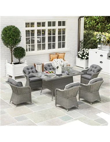 Outsunny Seven-Piece Rattan Dining Set - Light Grey