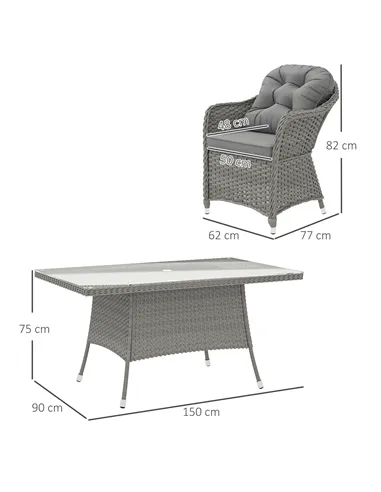 Outsunny Seven-Piece Rattan Dining Set - Light Grey