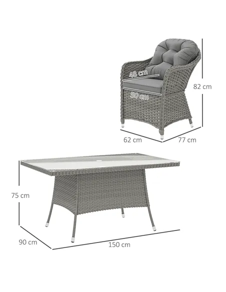 Outsunny Seven-Piece Rattan Dining Set - Light Grey