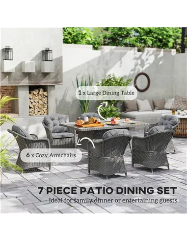 Outsunny Seven-Piece Rattan Dining Set - Light Grey