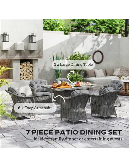 Outsunny Seven-Piece Rattan Dining Set - Light Grey