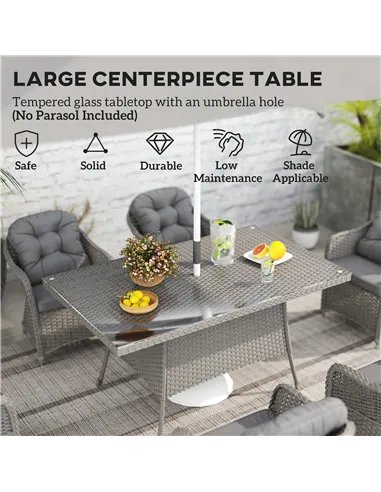 Outsunny Seven-Piece Rattan Dining Set - Light Grey