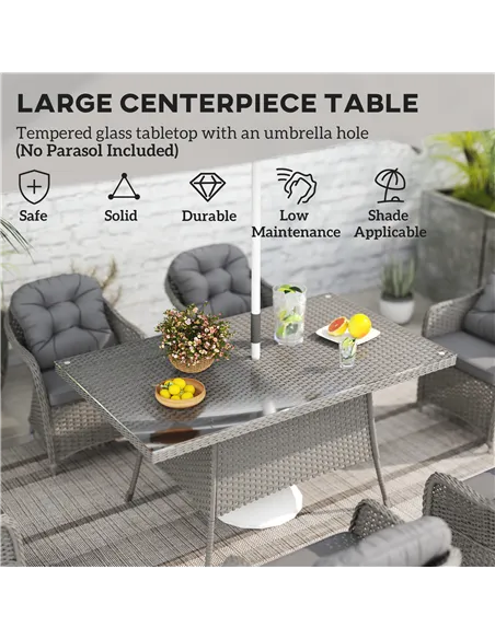 Outsunny Seven-Piece Rattan Dining Set - Light Grey