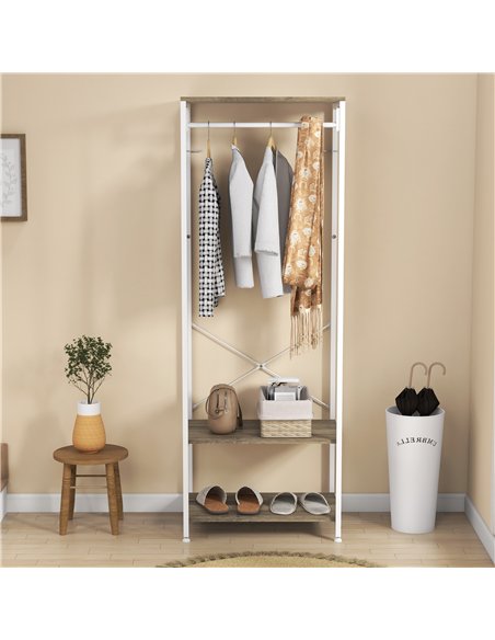 HOMCOM Hallway Coat Rack and Shoe Bench Tree - Grey