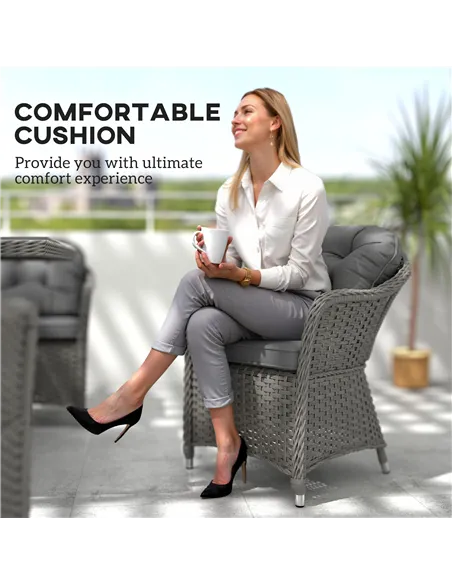 Outsunny Seven-Piece Rattan Dining Set - Light Grey