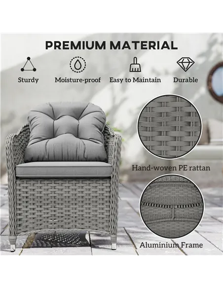 Outsunny Seven-Piece Rattan Dining Set - Light Grey