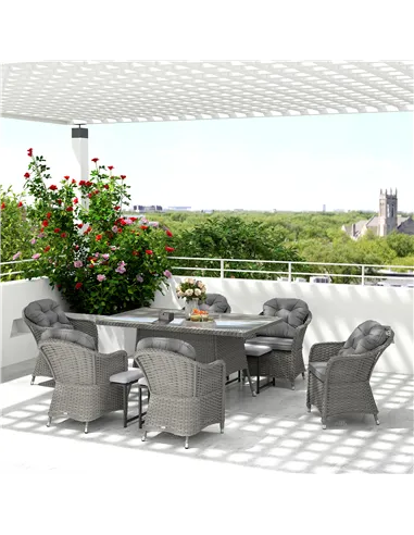 Outsunny Seven-Piece Rattan Dining Set - Light Grey