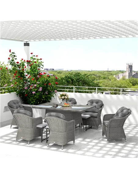 Outsunny Seven-Piece Rattan Dining Set - Light Grey