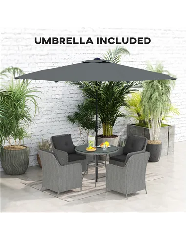 Outsunny 4 Seater Rattan Dining Set with Parasol & Cushions - Light Grey