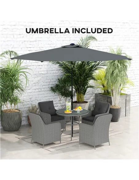 Outsunny 4 Seater Rattan Dining Set with Parasol & Cushions - Light Grey