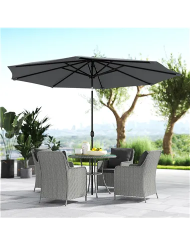 Outsunny 4 Seater Rattan Dining Set with Parasol & Cushions - Light Grey