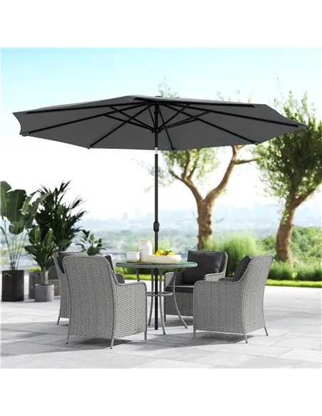 Outsunny 4 Seater Rattan Dining Set with Parasol & Cushions - Light Grey