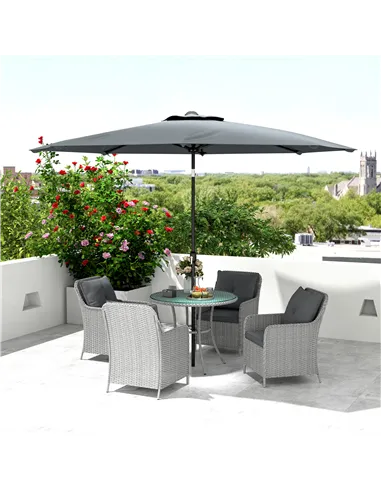 Outsunny 4 Seater Rattan Dining Set with Parasol & Cushions - Light Grey