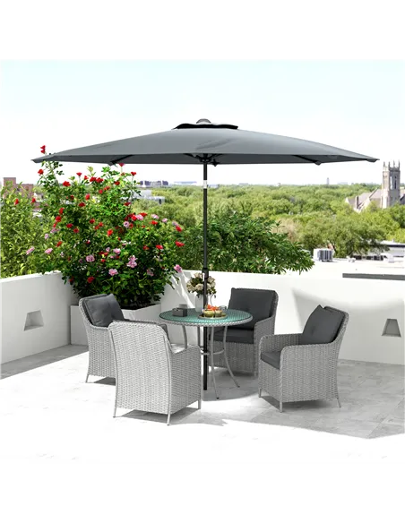 Outsunny 4 Seater Rattan Dining Set with Parasol & Cushions - Light Grey