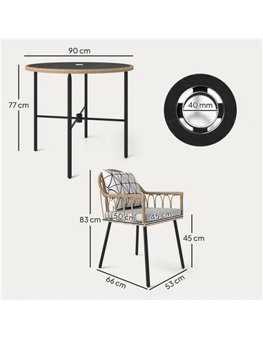 Outsunny 5 Piece Patio Rattan Dining Set, Wicker Garden Table and Chairs w/ Removable Seat & Back Cushions, Round Tempered Glass