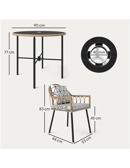 Outsunny 5 Piece Patio Rattan Dining Set, Wicker Garden Table and Chairs w/ Removable Seat & Back Cushions, Round Tempered Glass