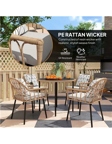 Outsunny 5 Piece Patio Rattan Dining Set, Wicker Garden Table and Chairs w/ Removable Seat & Back Cushions, Round Tempered Glass