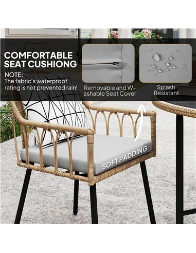 Outsunny 5 Piece Patio Rattan Dining Set, Wicker Garden Table and Chairs w/ Removable Seat & Back Cushions, Round Tempered Glass