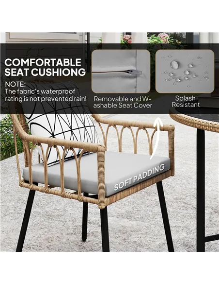 Outsunny 5 Piece Patio Rattan Dining Set, Wicker Garden Table and Chairs w/ Removable Seat & Back Cushions, Round Tempered Glass