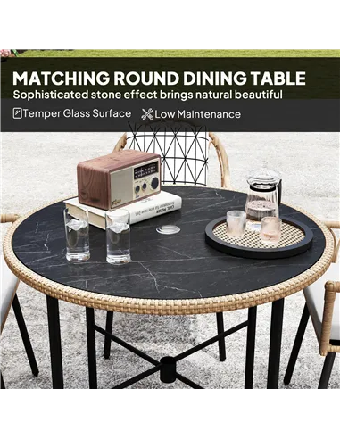 Outsunny 5 Piece Patio Rattan Dining Set, Wicker Garden Table and Chairs w/ Removable Seat & Back Cushions, Round Tempered Glass