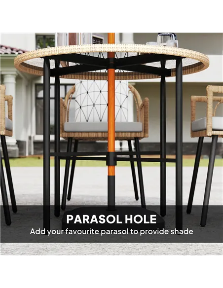 Outsunny 5 Piece Patio Rattan Dining Set, Wicker Garden Table and Chairs w/ Removable Seat & Back Cushions, Round Tempered Glass