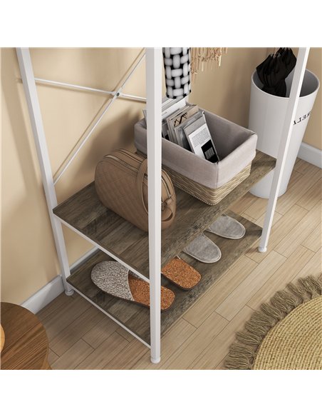 HOMCOM Hallway Coat Rack and Shoe Bench Tree - Grey