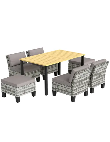 Outsunny Seven-Piece Rattan Dining Set - Grey