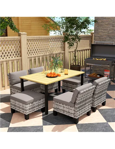 Outsunny Seven-Piece Rattan Dining Set - Grey